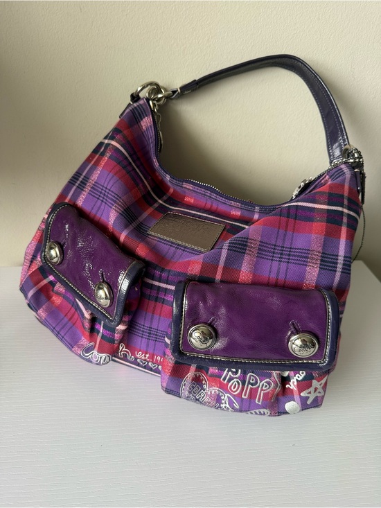 Coach Handbags - Coach Poppy Tartan Plaid Purple Shoulder Crossbody Bag #16120 w/ Charms Hangtags
